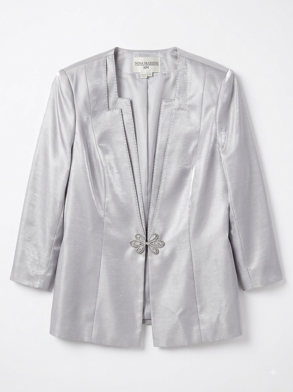 Nina Massini 3-Piece Metallic Silver Skirt Suit & Matching Pierre Dumas Pumps